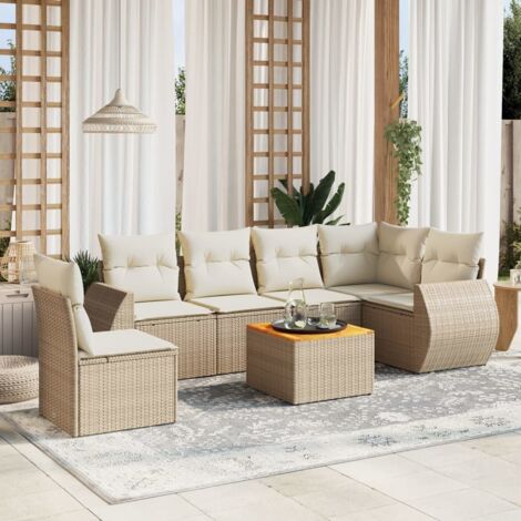 Salon de jardin avec coussins 7 pcs beige résine tressée vidaXL (1/3)