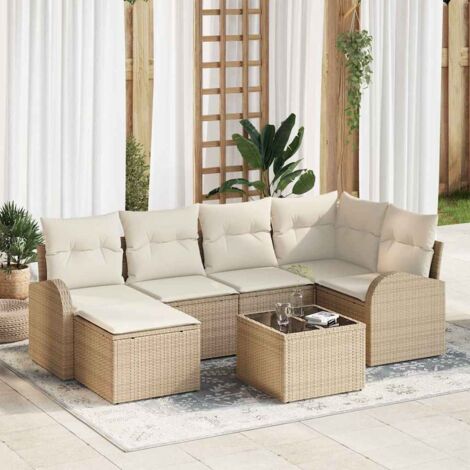vidaXL Ensemble de Canapés avec coussin 7 pcs Beige et blanc polyrotin (1/5)