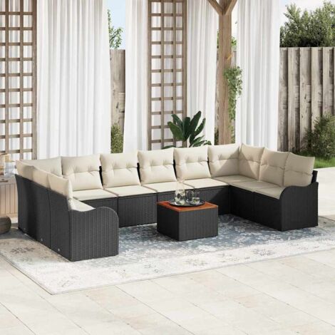 vidaXL Ensemble de canapé de jardin 11 pcs Noir et blanc (1/5)