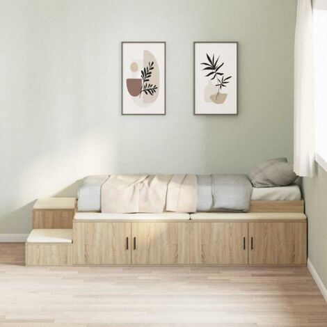 Vidaxl – Cadre de lit avec rangement – Chêne sonoma – Dimensions 234 x 103 x 53,5 cm – Lit compact 70 x 190 cm – Bois d'ingénierie