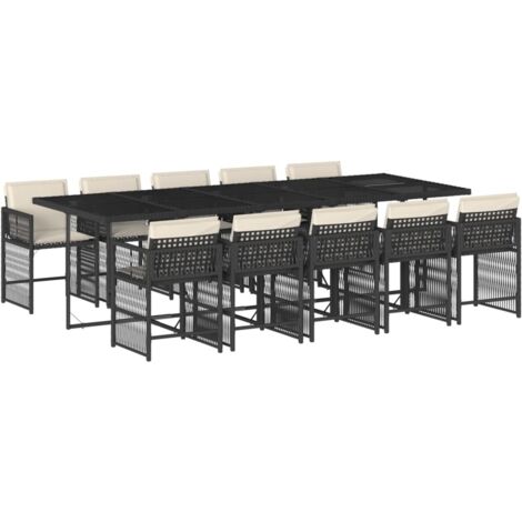 Ensemble à manger de jardin 11 pcs coussins noir résine tressée vidaXL