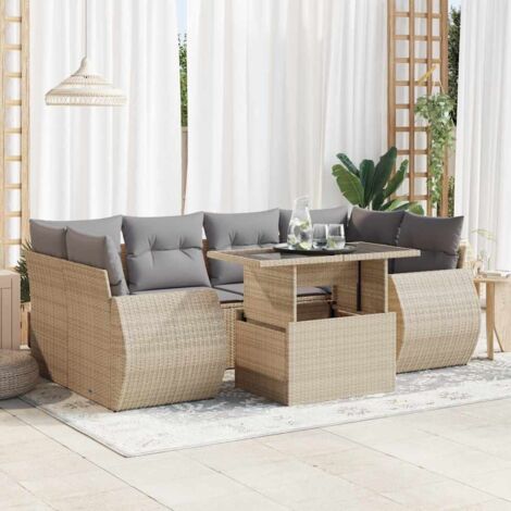 vidaXL Salon de jardin avec coussins 7 pcs beige résine tressée (1/5)