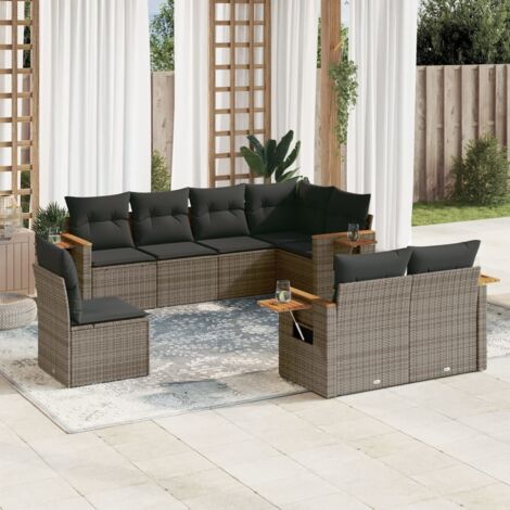 vidaXL Salon de jardin 8 pcs avec coussins gris résine tressée (1/5)
