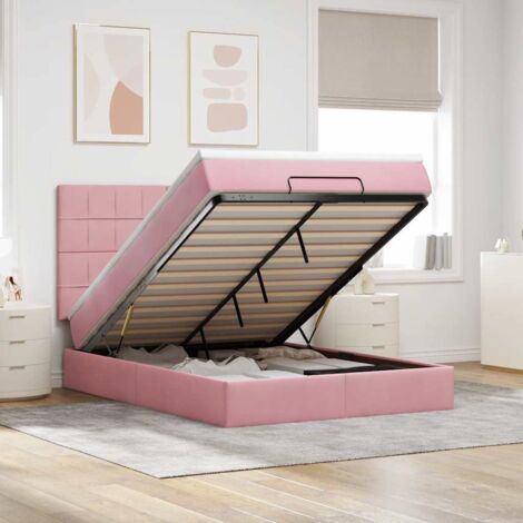 vidaXL Cadre de lit ottoman avec matelas rose 140x190 cm velours (1/5)