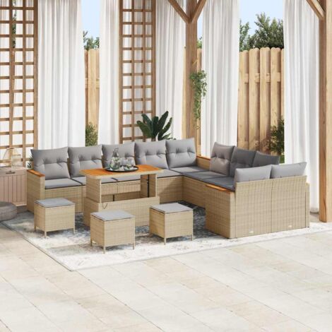Ensemble de canapé de jardin avec coussin Beige Poly rotin vidaXL (1/5)