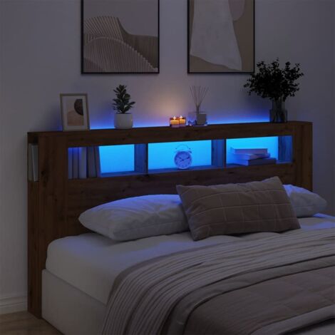 Vidaxl – Tête de lit à LED chêne artisanal 200x18,5x103,5 cm – Bois d'ingénierie résistant à l'humidité – Éclairage LED RVB personnalisable