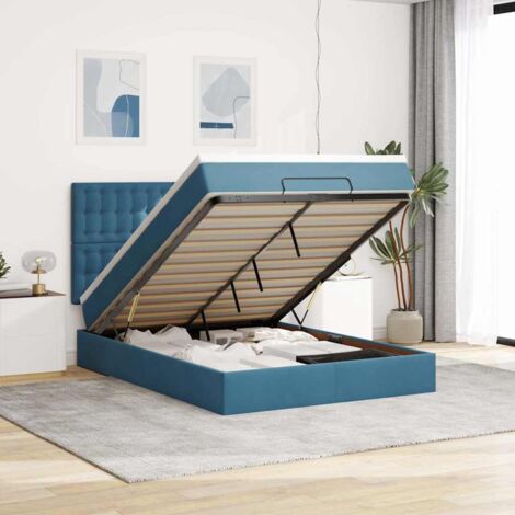 vidaXL Cadre de lit ottoman avec matelas bleu foncé 140x190 cm velours (1/5)