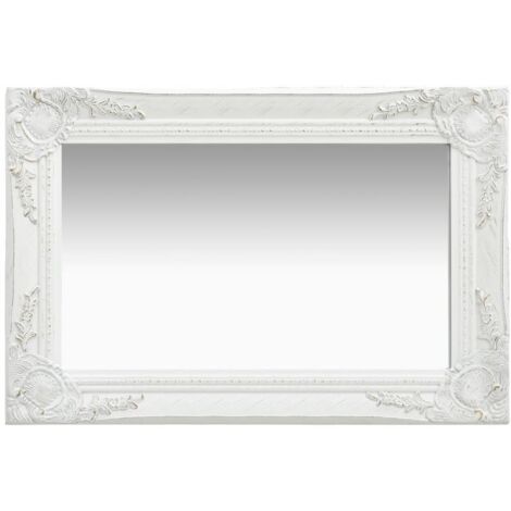 Vidaxl – Miroir mural baroque 60 x 40 cm – Cadre en bois orné – Couleur blanche – Avec crochets de fixation pour installation facile