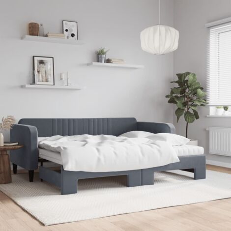 Lit de jour avec gigogne et matelas gris foncé 90x200cm velours vidaXL