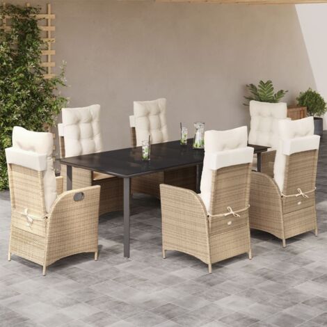 vidaXL Ensemble à manger de jardin et coussins 7 pcs beige poly rotin (1/5)