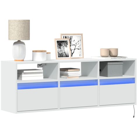 vidaXL Meuble TV mural avec lumières LED blanc 130x31x45 cm (1/7)
