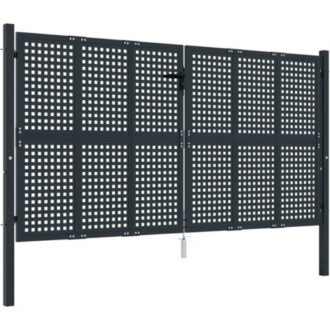Vidaxl – Portail de jardin en acier anthracite 300 x 150 cm – Résistant à la corrosion – Avec serrure et poignée – Poteaux inclus