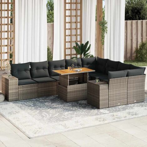 vidaXL Salon de jardin avec coussins 10 pcs gris résine tressée acacia (1/5)