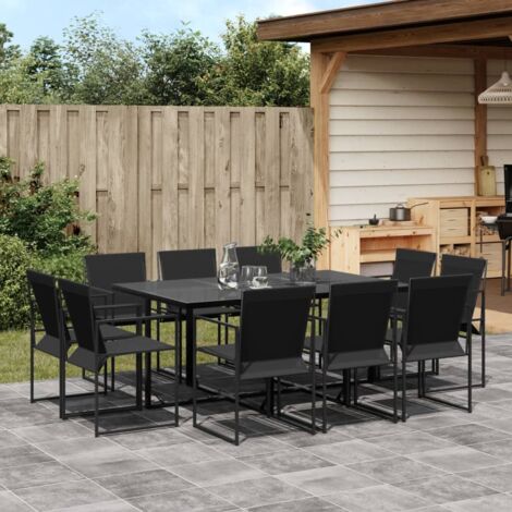 Vidaxl – Ensemble table et chaise de jardin 11 pcs – Acier enduit de poudre et verre trempé – Dimensions table 165x107x72 cm – Noir textilène