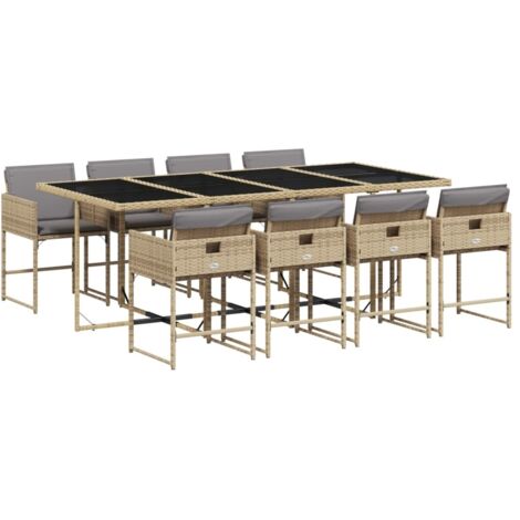 Ensemble à manger de jardin et coussins 9 pcs mélange beige vidaXL