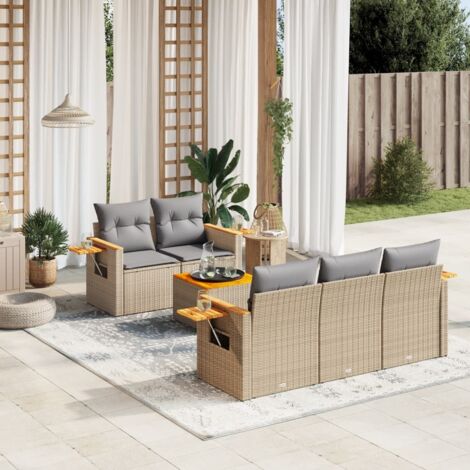Salon de jardin avec coussins 6 pcs beige résine tressée vidaXL (1/3)