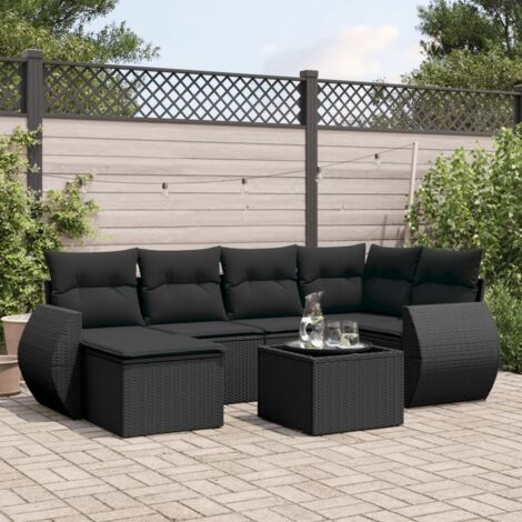Salon de jardin 7 pcs avec coussins noir résine tressée vidaXL (1/3)