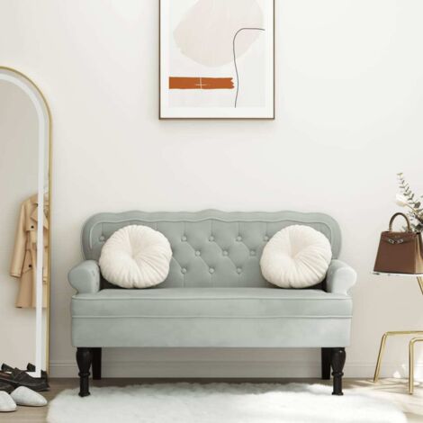 Vidaxl – Banc avec dossier velours gris clair 119,5 x 64,5 x 75 cm – Rembourrage épais – Pieds en bois d'hévéa massif – Charge max 110 kg