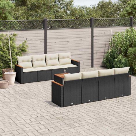 Salon de jardin 9 pcs avec coussins noir résine tressée vidaXL (1/3)