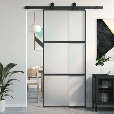 Vidaxl – Porte coulissante en verre trempé noir 90x205 cm – Aluminium durable – Mécanisme silencieux – Accessoires de montage inclus