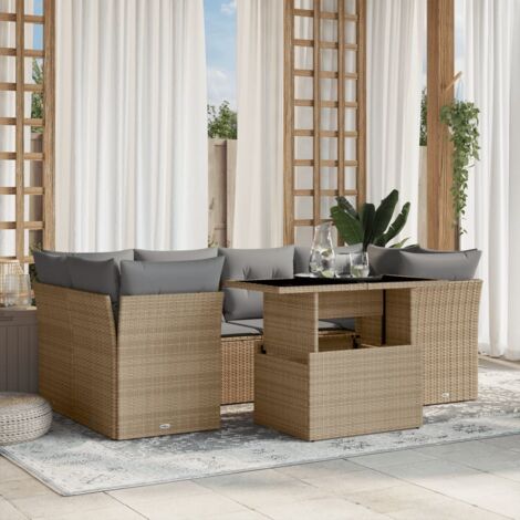 vidaXL Salon de jardin avec coussins 7 pcs beige résine tressée (1/5)