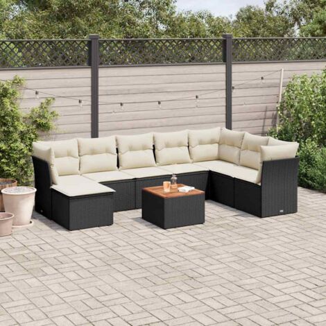 vidaXL Salon de jardin 9 pcs avec coussins noir résine tressée (1/5)