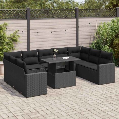 vidaXL Salon de jardin 10 pcs avec coussins noir résine tressée (1/5)