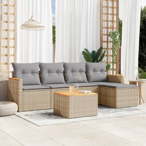 Salon de jardin avec coussins 6 pcs beige résine tressée vidaXL (1/3)