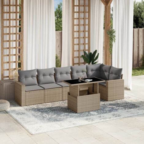 vidaXL Salon de jardin avec coussins 7 pcs beige résine tressée (1/5)