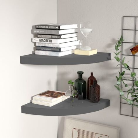 Étagères d'angle flottantes 2pcs gris brillant 35x35x3,8 cm MDF vidaXL