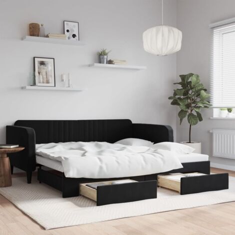 Lit de jour avec gigogne et tiroirs sans matelas noir 100x200cm vidaXL