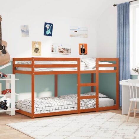 Vidaxl – Lit superposé 80x200 cm en pin massif – Couleur cire marron – Garde-corps de sécurité – Assemblage requis pour enfants à partir de 6 ans