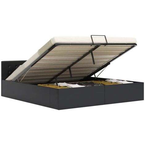Vidaxl – Cadre de lit hydraulique avec rangement – Similicuir noir 180x200 cm – Structure en MDF et acier – Lattes en contreplaqué (1/5)