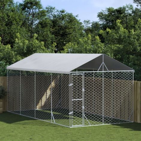 Chenil d'extérieur pour chiens avec toit argenté 3x6x2,5 m vidaXL