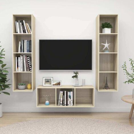 vidaXL 3 Piece TV Cabinet Set Sonoma Oak Engineered Wood (805483+2x805492)