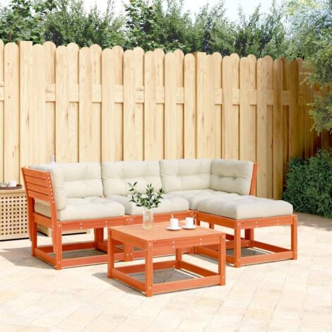 vidaXL Salon de jardin 4 pcs avec coussins cire marron bois pin massif (1/5)