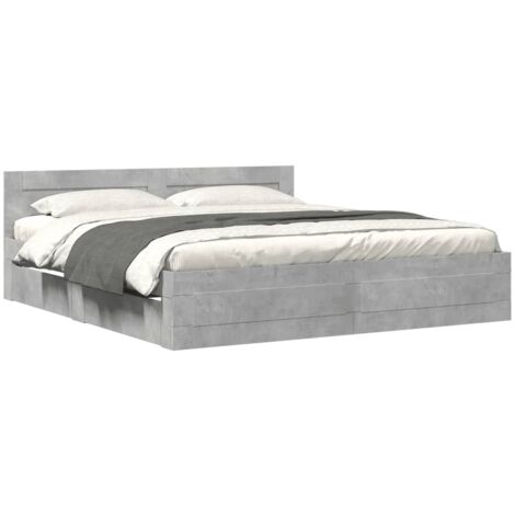 vidaXL Cadre de lit tête de lit sans matelas gris béton 200x200 cm (1/7)