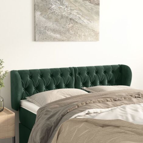Tête de lit avec oreilles Vert foncé 163x23x78/88 cm Velours vidaXL (1/5)
