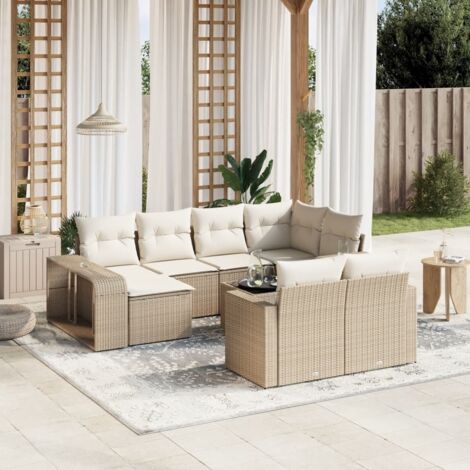 vidaXL Salon de jardin 11 pcs avec coussins beige résine tressée (1/5)