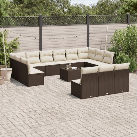 vidaXL Salon de jardin avec coussins 14 pcs marron résine tressée (1/3)