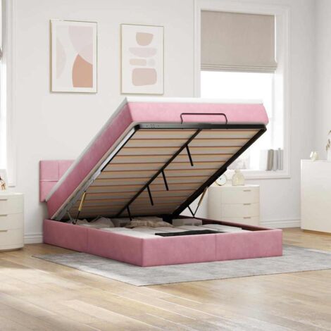 VidaXL Cadre de lit ottoman avec matelas rose 140x200 cm velours (1/5)