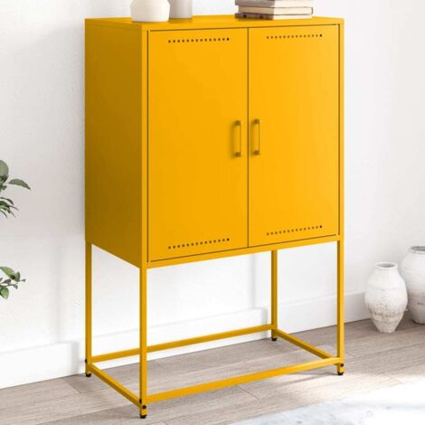 Vidaxl – Buffet haut jaune moutarde 68,5x38,5x107 cm – Acier robuste – 4 compartiments de rangement – Style industriel (1/6)