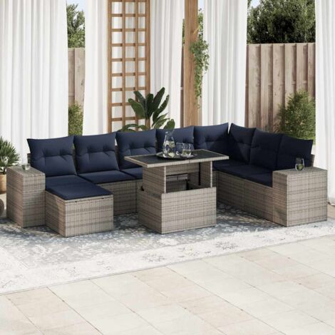 vidaXL Salon de jardin avec coussins 9 pcs gris résine tressée acacia (1/5)