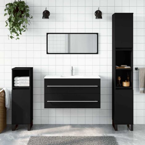 Vidaxl – Armoire de salle de bain avec miroir noir – Bois d'ingénierie – Dimensions 90x38,5x48 cm – Résistante à l'humidité – Grand espace de rangement