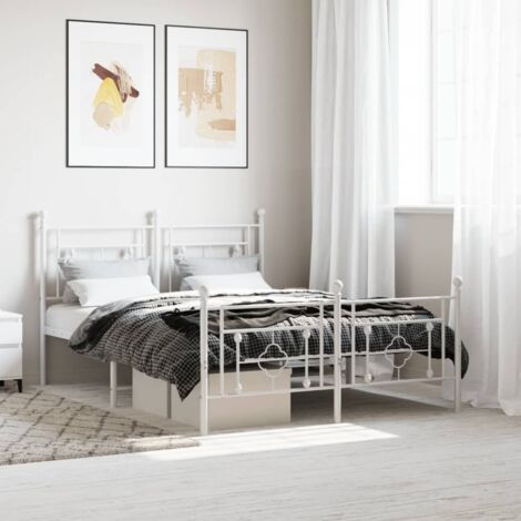 Cadre de lit métal sans matelas et pied de lit blanc 140x200 cm vidaXL (1/5)