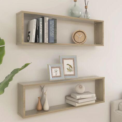 Vidaxl – Lot de 2 étagères murales cube flottantes chêne sonoma 100x15x30 cm – Matériau aggloméré – Montage séparé ou ensemble (1/6)