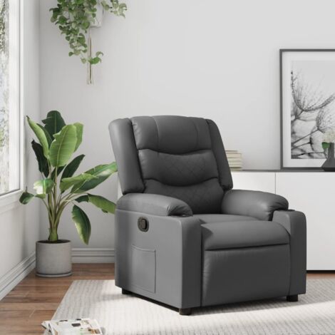 Vidaxl – Fauteuil relax inclinable gris en similicuir – Inclinaison manuelle 135° – Large accoudoirs rembourrés – Dimensions 77x93x99cm (1/7)