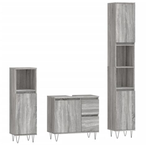 Ensemble de meubles de salle de bain 3 pcs Sonoma gris vidaXL (1/5)