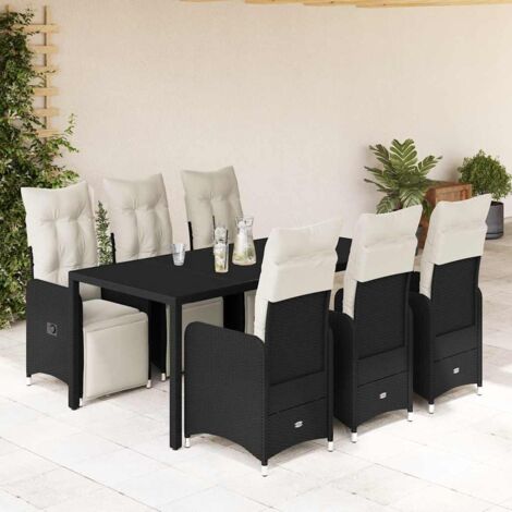vidaXL Ensemble de bistro de jardin 7 pcs coussins noir poly rotin (1/5)