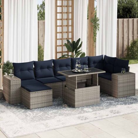 vidaXL Salon de jardin avec coussins 8 pcs gris résine tressée acacia (1/5)